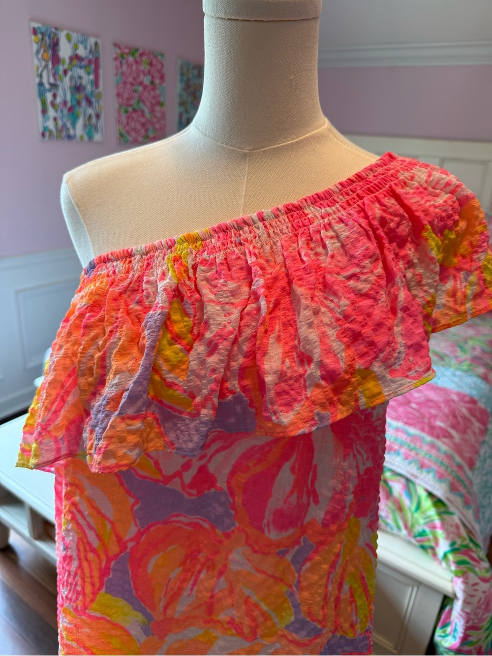 Lilly Pulitzer Pink Tropical Print One-Shoulder Dress - Picture 4 of 6